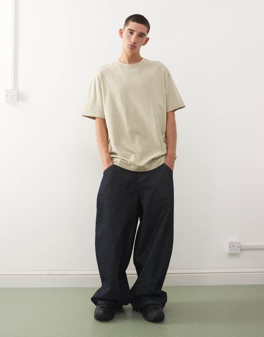 Weekday oversized t-shirt in khaki - Image 2