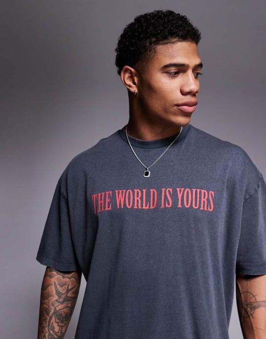 ASOS DESIGN unisex oversized t-shirt med Scarface-tryck i tvättad svart - Image 4