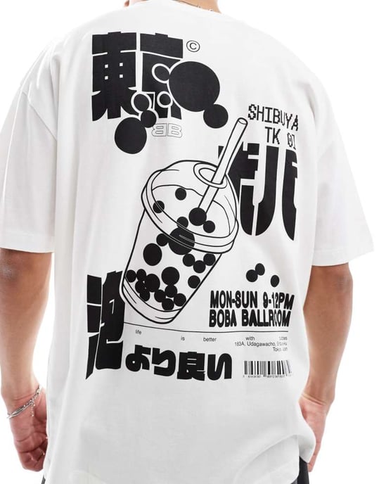 ASOS DESIGN oversized t-shirt med boba grafik i vit - Image 4
