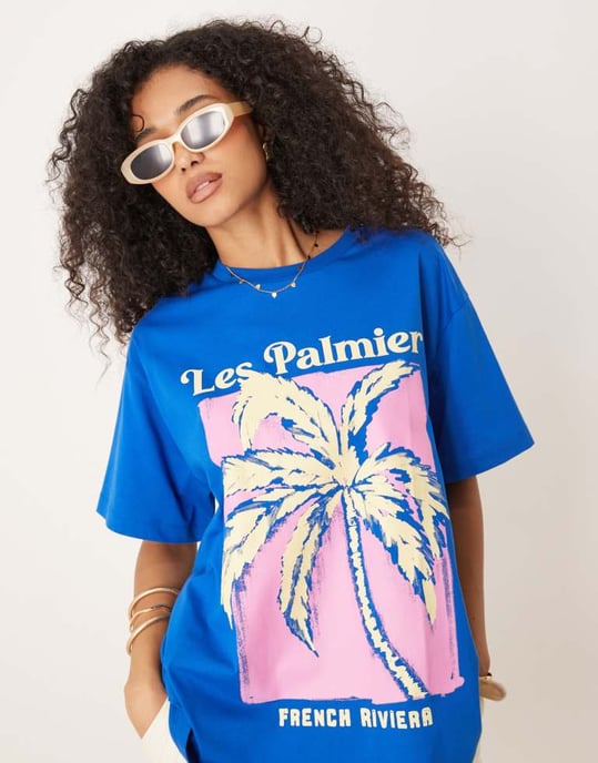 ASOS DESIGN oversized t-shirt med palmträdsgrafik i blått - Image 2