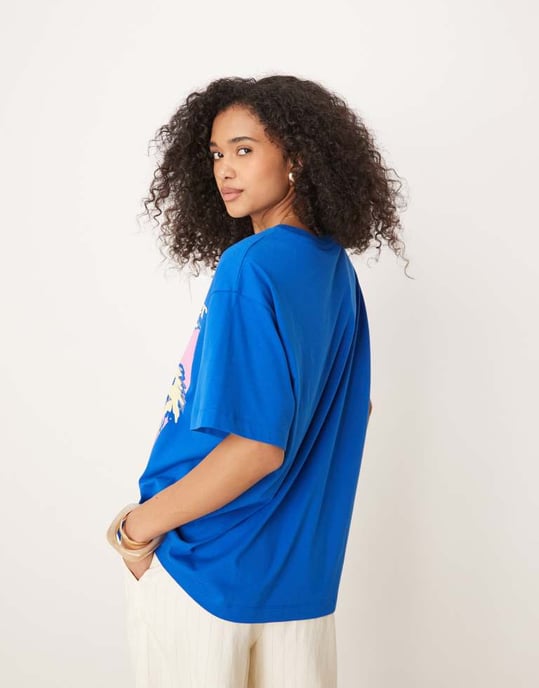 ASOS DESIGN oversized t-shirt med palmträdsgrafik i blått - Image 3