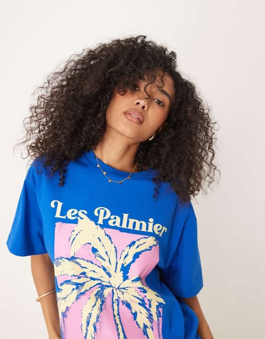 ASOS DESIGN oversized t-shirt med palmträdsgrafik i blått - Image 4