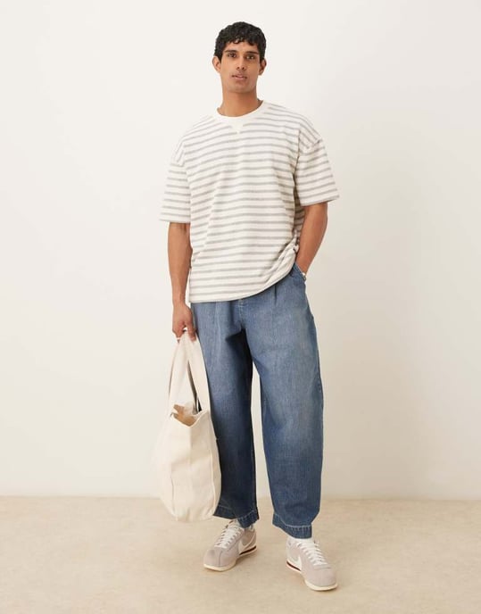 ASOS DESIGN oversized tung randig t-shirt i ecru - Image 2