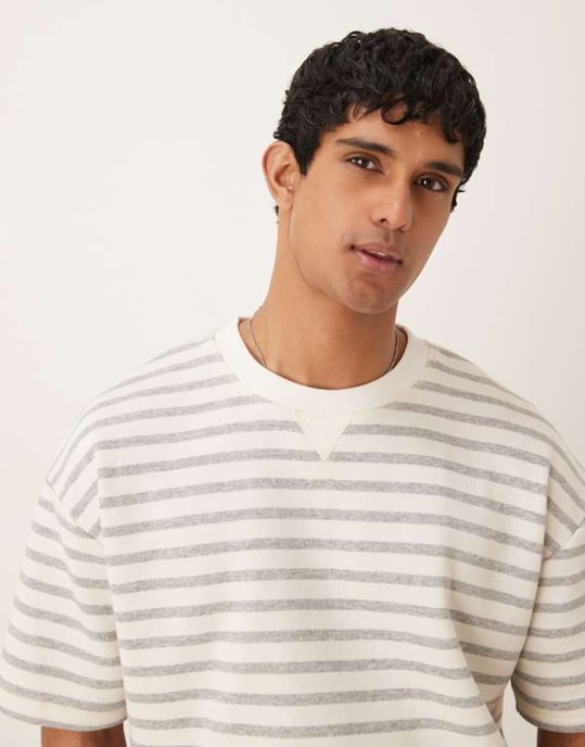 ASOS DESIGN oversized tung randig t-shirt i ecru - Image 3