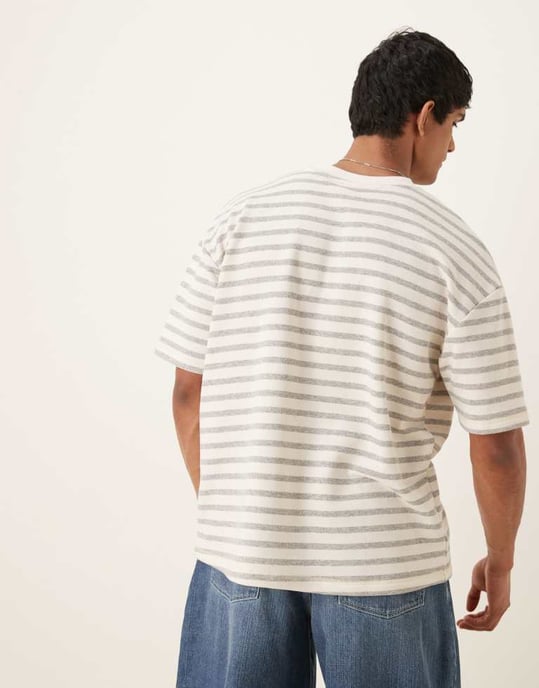 ASOS DESIGN oversized tung randig t-shirt i ecru - Image 4