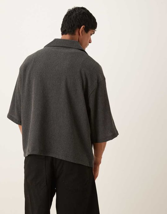 ASOS DESIGN boxig oversized strukturerad skjorta i khaki - Image 3