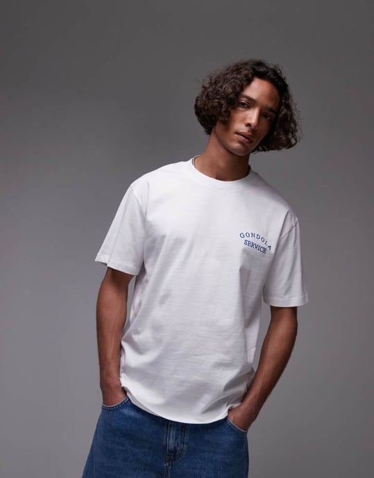 Topman premium avslappnad t-shirt med front- och baktryck av gondol och broderi i vitt - Image 4