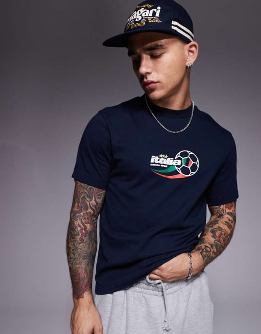 ASOS DESIGN boxy oversized t-shirt med Italia sportgrafik i marinblått - Image 1