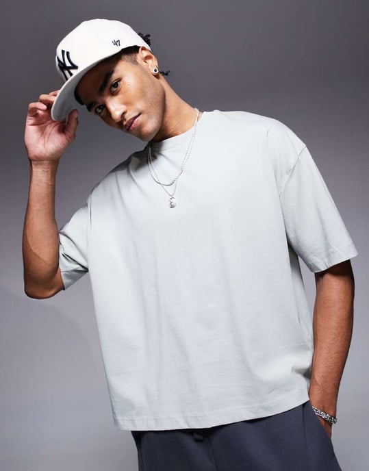 ASOS DESIGN boxig oversized t-shirt med tryck fram i grått - Image 3