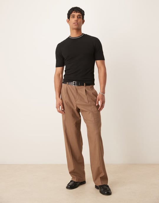ASOS DESIGN muskelpassform boxy premium stickad t-shirt med kant i svart - Image 3