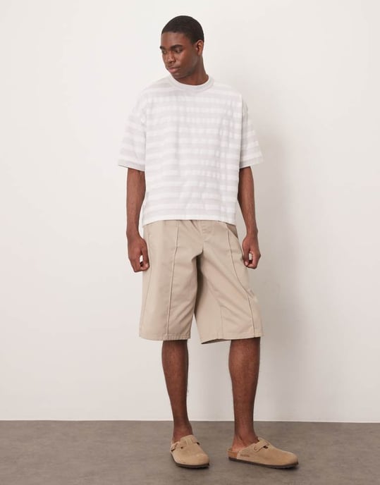 ASOS DESIGN tyngre boxig oversized t-shirt i grå och vitrandig - Image 2