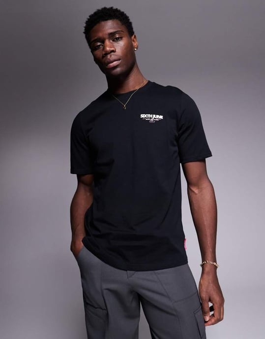 T-shirt med Sixth June-skriplogo baktryck i svart - Image 2