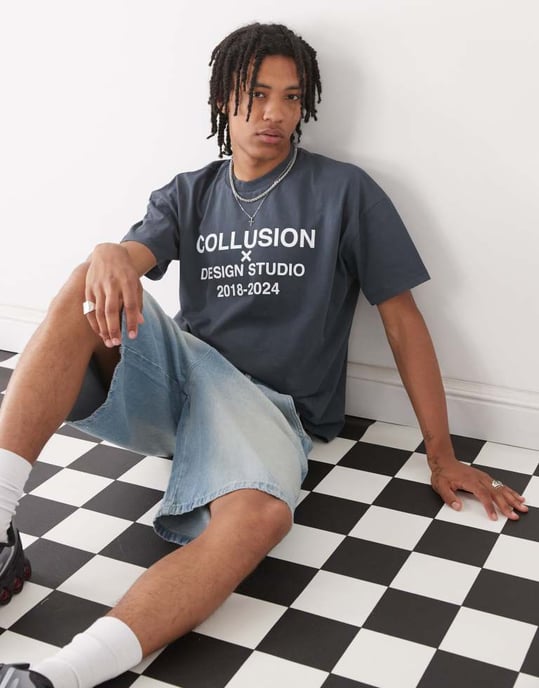 COLLUSION-logotyp T-shirt i grå - Image 2