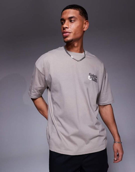 ASOS DESIGN oversized t-shirt med blommig grafik i brun - Image 3
