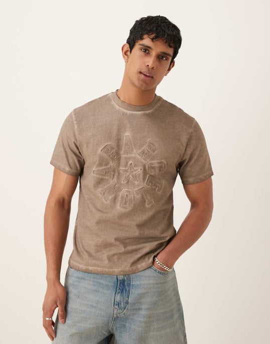 ASOS DESIGN tung boxig oversized t-shirt i tvättad beige med city-texapplikation - Image 1