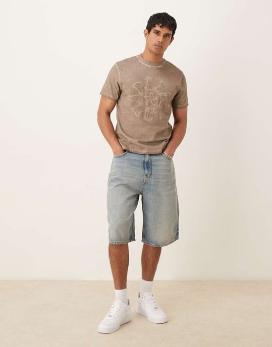 ASOS DESIGN tung boxig oversized t-shirt i tvättad beige med city-texapplikation - Image 3