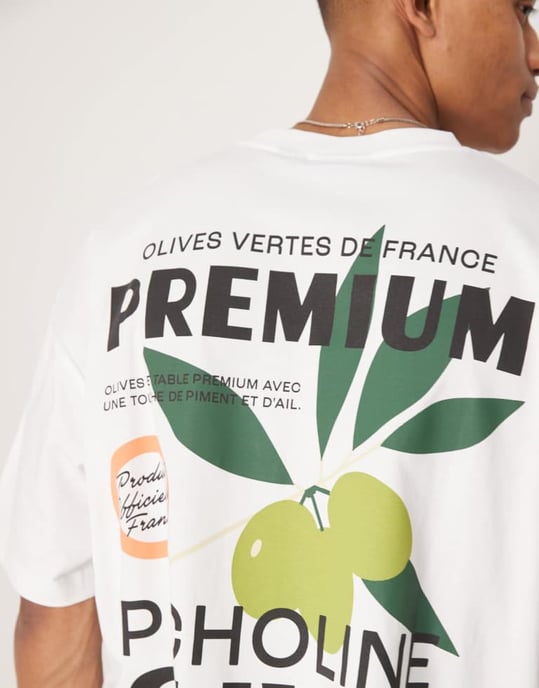 ASOS DESIGN oversized t-shirt med olivgrafik i vitt - Image 3