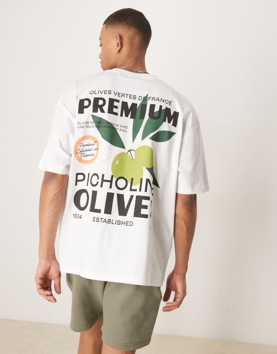 ASOS DESIGN oversized t-shirt med olivgrafik i vitt - Image 4