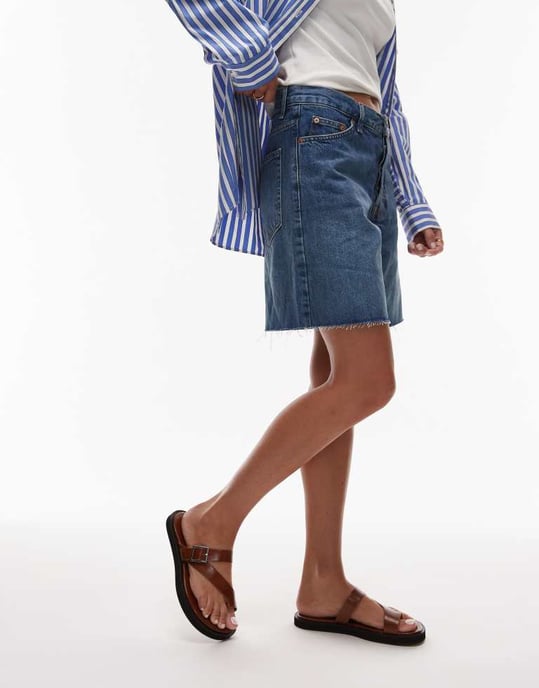 Topshop Premium Kimberley äkta läder flata sandal i brun - Image 3