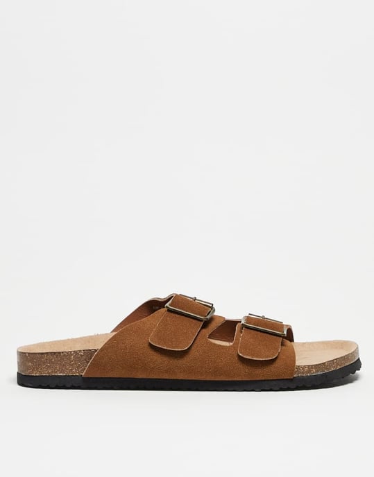 ASOS DESIGN tvåremmal sandals i brunt med korksula - Image 2