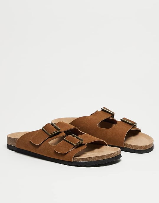ASOS DESIGN tvåremmal sandals i brunt med korksula - Image 3
