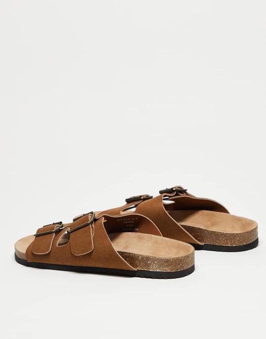 ASOS DESIGN tvåremmal sandals i brunt med korksula - Image 4