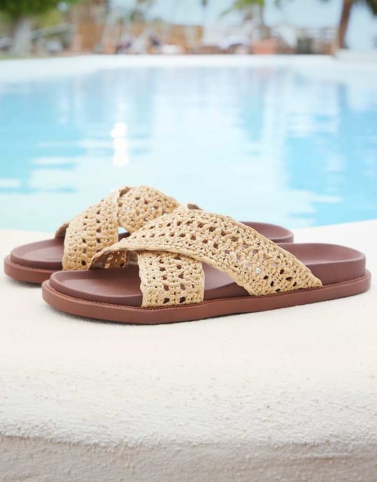 ASOS DESIGN korsade sandaler i naturlig väv - Image 1