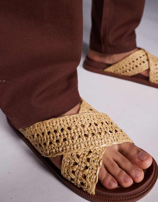 ASOS DESIGN korsade sandaler i naturlig väv - Image 2