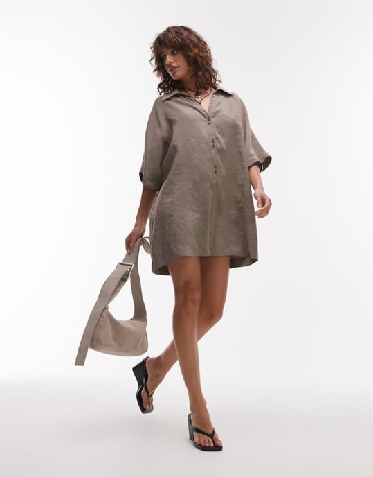 Topshop mjuk känsla cupro romper i taupe - Image 1