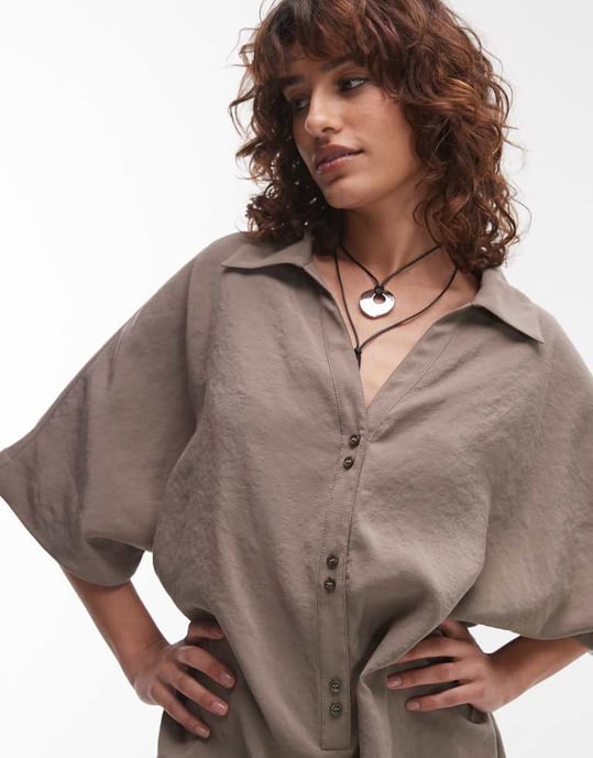 Topshop mjuk känsla cupro romper i taupe - Image 2