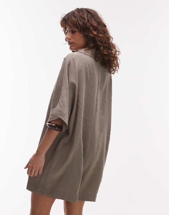 Topshop mjuk känsla cupro romper i taupe - Image 3