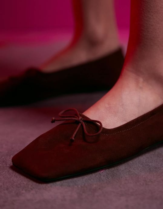 ASOS DESIGN Lotus premium leather ballets in burgundy suede - Image 2