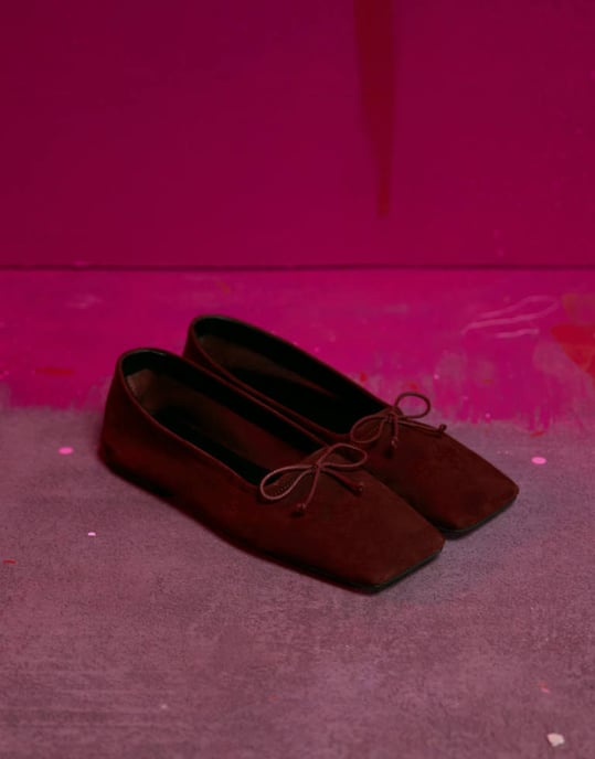ASOS DESIGN Lotus premium leather ballets in burgundy suede - Image 3