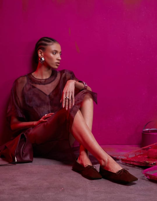 ASOS DESIGN Lotus premium leather ballets in burgundy suede - Image 4