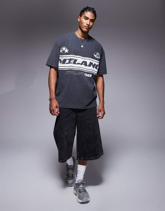 ASOS DESIGN oversized t-shirt med tryck på framsidan i tvättad asfalt - Image 2