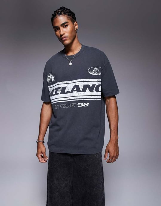 ASOS DESIGN oversized t-shirt med tryck på framsidan i tvättad asfalt - Image 3