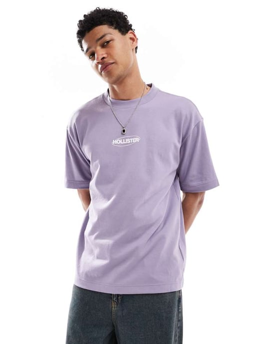 Hollister liten boxy oversized bubbellogotyp svalkande t-shirt i lila - Image 4
