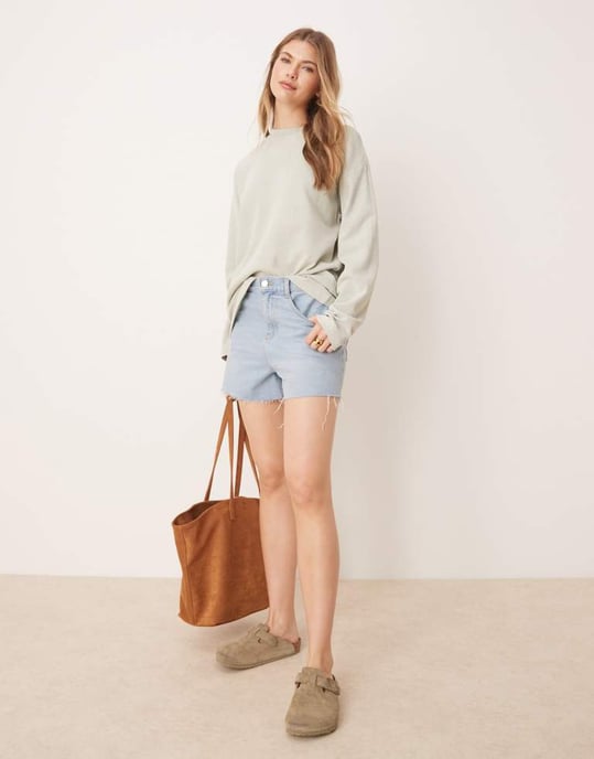 ASOS DESIGN våfflad långärmad skater t-shirt i tvättad salvia - Image 3