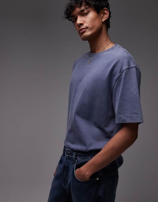 Topman avslappnad passform t-shirt i tvättad blå - Image 1