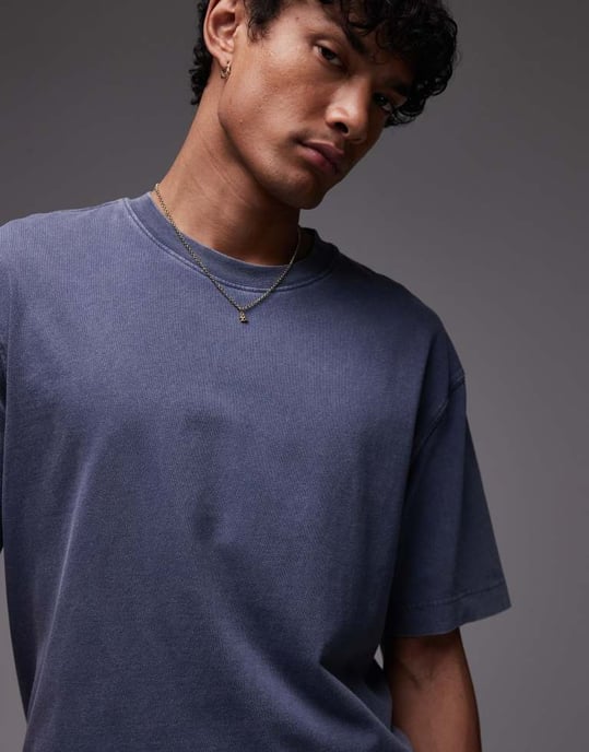 Topman avslappnad passform t-shirt i tvättad blå - Image 2