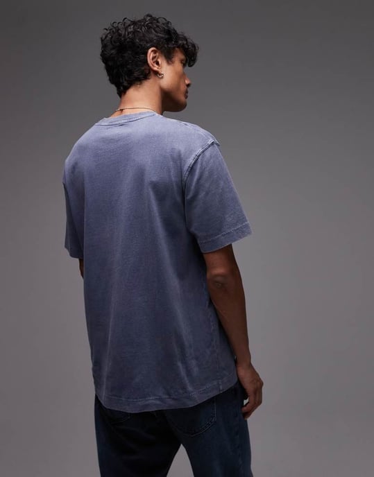 Topman avslappnad passform t-shirt i tvättad blå - Image 4
