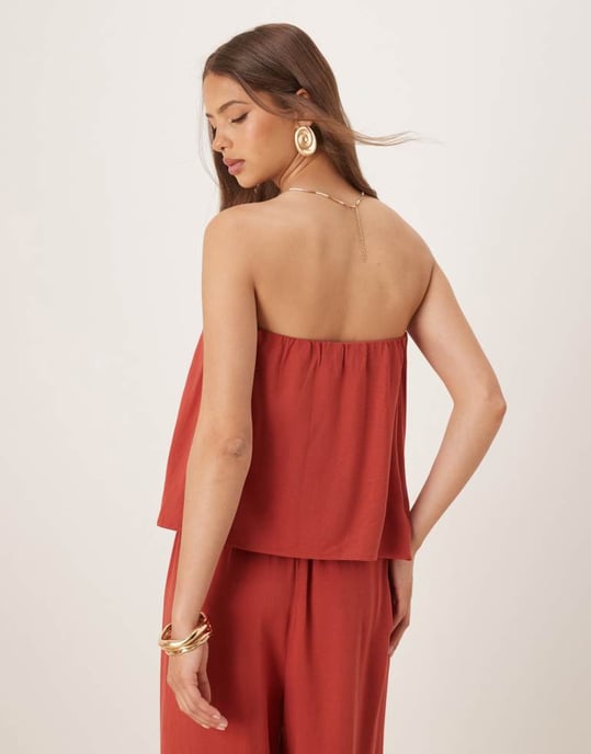 ASOS DESIGN linneblandning trapezbands topp i tegelröd - Image 2