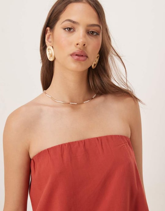 ASOS DESIGN linneblandning trapezbands topp i tegelröd - Image 4