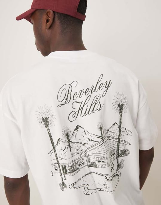 ASOS DESIGN oversize t-shirt med Beverly Hills grafik i vitt - Image 1