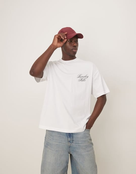 ASOS DESIGN oversize t-shirt med Beverly Hills grafik i vitt - Image 2