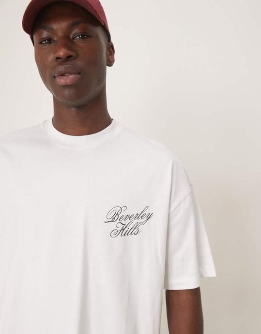 ASOS DESIGN oversize t-shirt med Beverly Hills grafik i vitt - Image 3