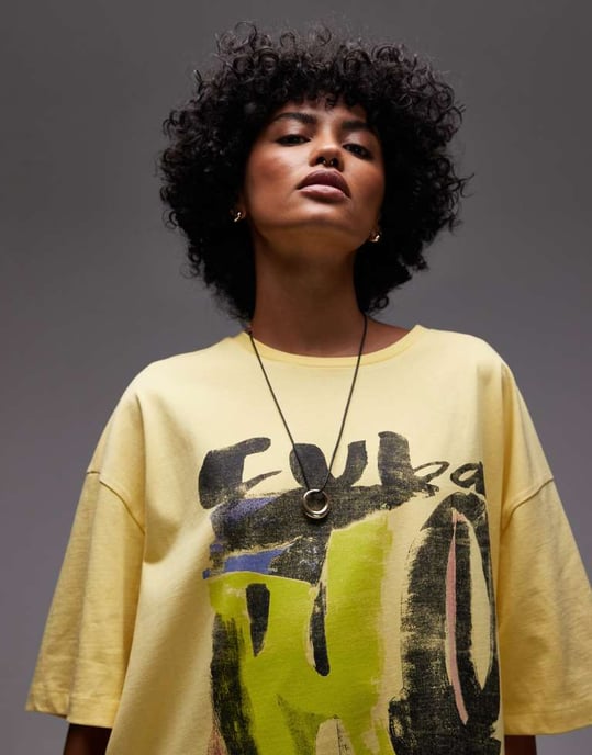 Topshop jersey grafisk Cuba-tryck oversized t-shirt i gult - Image 2