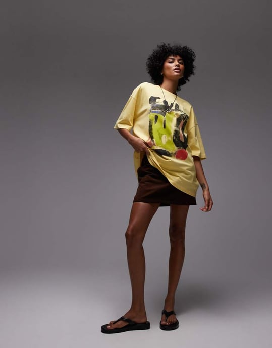 Topshop jersey grafisk Cuba-tryck oversized t-shirt i gult - Image 4