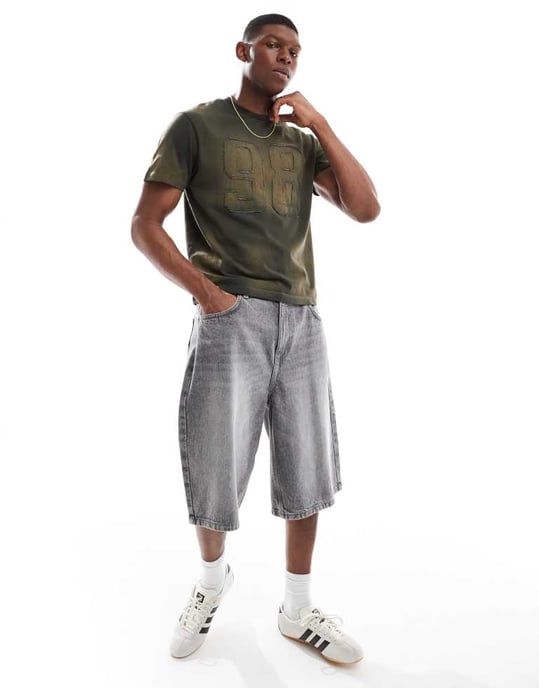 ASOS DESIGN tung boxig t-shirt i tvättad grön med nummersymsel - Image 3