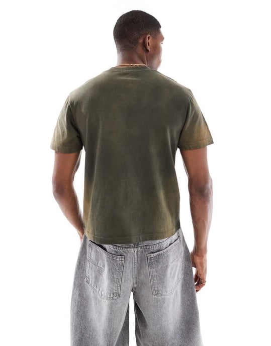 ASOS DESIGN tung boxig t-shirt i tvättad grön med nummersymsel - Image 4